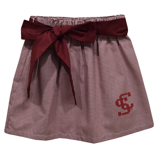 Santa Clara Broncos SCU Embroidered Maroon Gingham Skirt With Sash