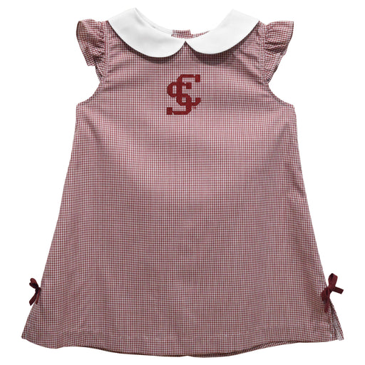 Santa Clara Broncos SCU Embroidered Maroon Gingham A Line Dress