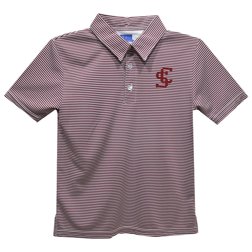 Santa Clara Broncos SCU Embroidered Maroon Stripes Short Sleeve Polo Box Shirt