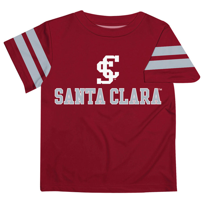 Santa Clara Broncos SCU Vive La Fete Boys Game Day Maroon Short Sleeve Tee with Stripes on Sleeves