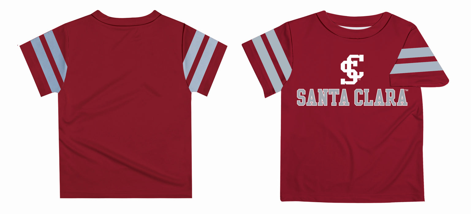 Santa Clara Broncos SCU Vive La Fete Boys Game Day Maroon Short Sleeve Tee with Stripes on Sleeves - Vive La Fête - Online Apparel Store