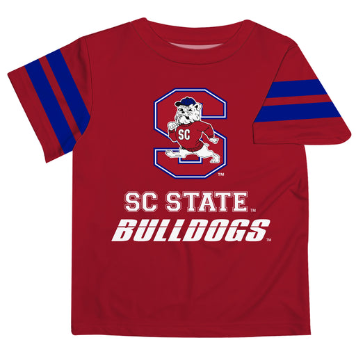 South Carolina State Bulldogs Vive La Fete Boys Game Day Maroon Short Sleeve Tee with Stripes on Sleeves