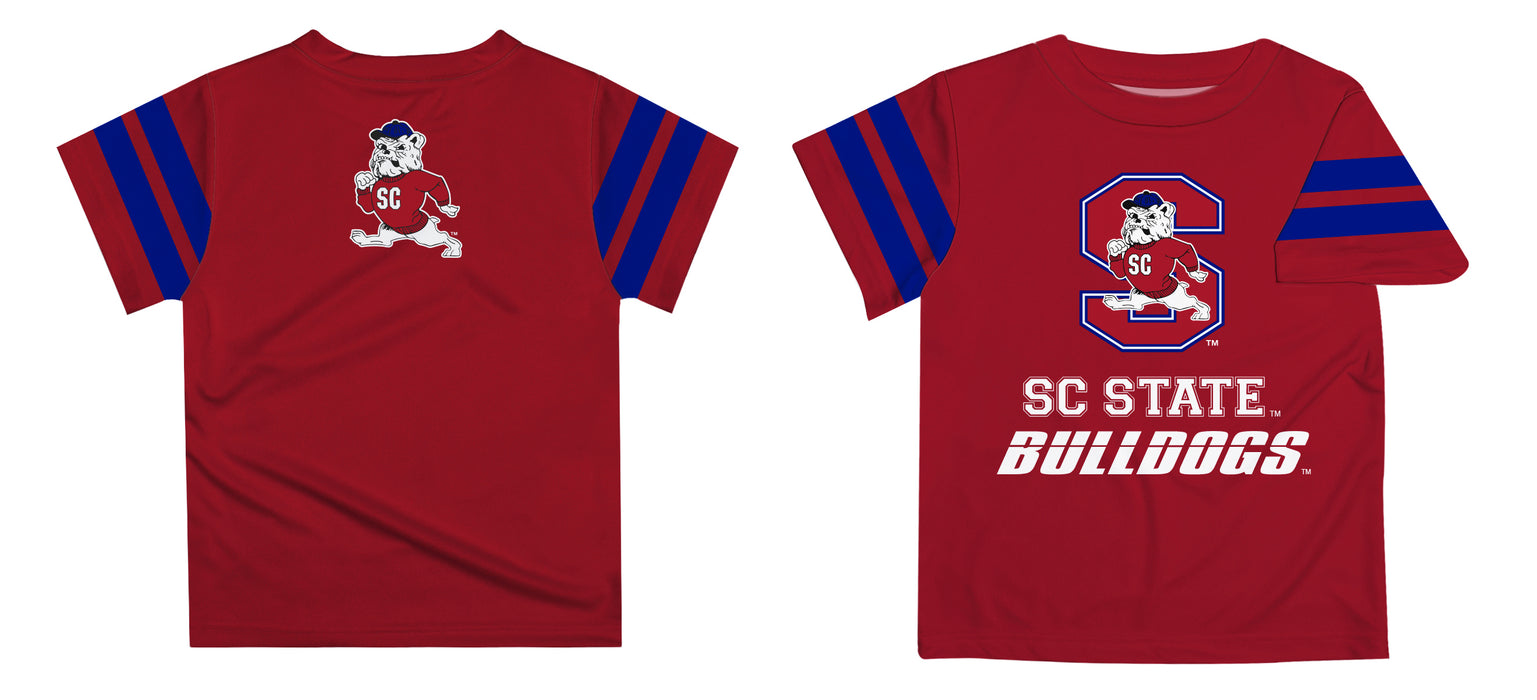 South Carolina State Bulldogs Vive La Fete Boys Game Day Maroon Short Sleeve Tee with Stripes on Sleeves - Vive La Fête - Online Apparel Store