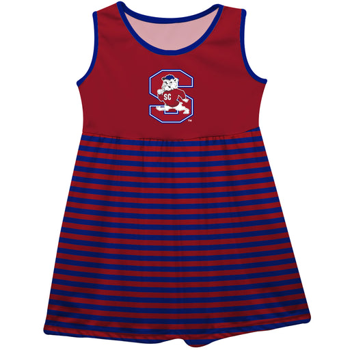 South Carolina State Bulldogs Red and Blue Sleeveless Tank Dress with Stripes on Skirt by Vive La Fete