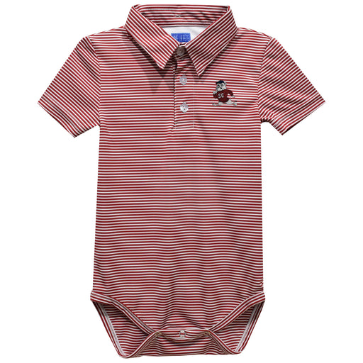 South Carolina State Bulldogs Embroidered Maroon Stripe Knit Polo Onesie