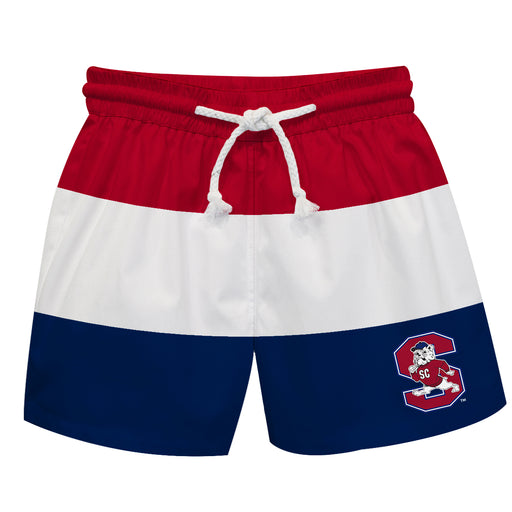 South Carolina State Bulldogs Vive La Fete Red White Blue Stripes Swimtrunks V1