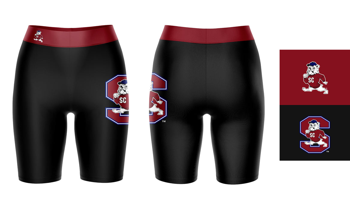 South Carolina State Bulldogs Vive La Fete Game Day Logo on Thigh and Waistband Black and Red Women Bike Short 9 Inseam - Vive La Fête - Online Apparel Store