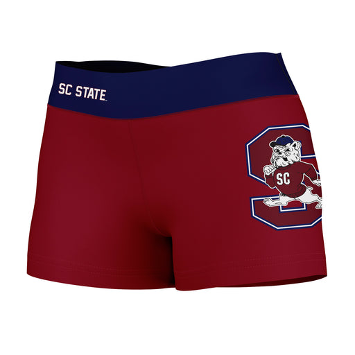 SC State Bulldogs Vive La Fete Logo on Thigh & Waistband Red Blue Women Yoga Booty Workout Shorts 3.75 Inseam