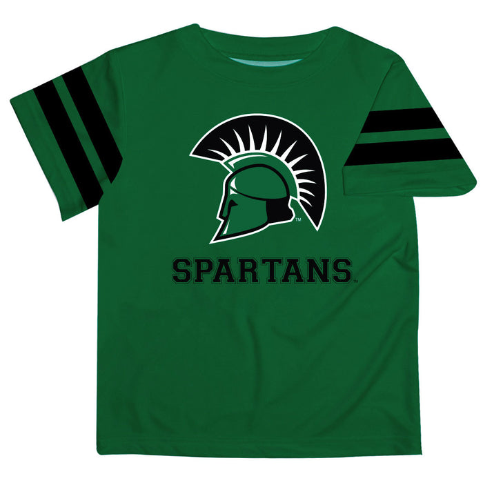 Upstate Spartans Vive La Fete Boys Game Day Green Short Sleeve Tee with Stripes on Sleeves - Vive La Fête - Online Apparel Store