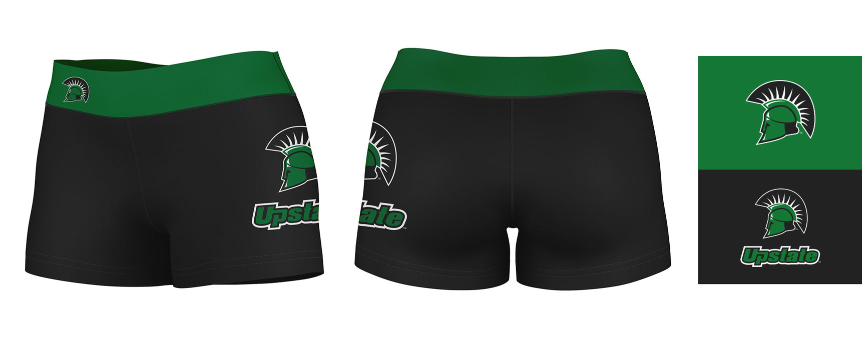 Upstate Spartans Vive La Fete Logo on Thigh and Waistband Black & Green Women Yoga Booty Workout Shorts 3.75 Inseam" - Vive La Fête - Online Apparel Store
