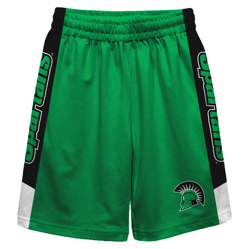 USC Upstate Spartans Vive La Fete Game Day Green Stripes Boys Solid Black Athletic Mesh Short