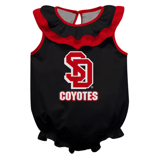 South Dakota Coyotes Black Sleeveless Ruffle Onesie Logo Bodysuit by Vive La Fete