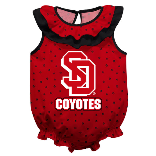 South Dakota Coyotes Swirls Red Sleeveless Ruffle Onesie Logo Bodysuit