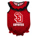 South Dakota Coyotes Swirls Red Sleeveless Ruffle Onesie Logo Bodysuit