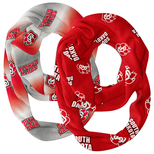 South Dakota Coyotes Vive La Fete All Over Logo Collegiate Women Set of 2 Light Weight Ultra Soft Infinity Scarfs