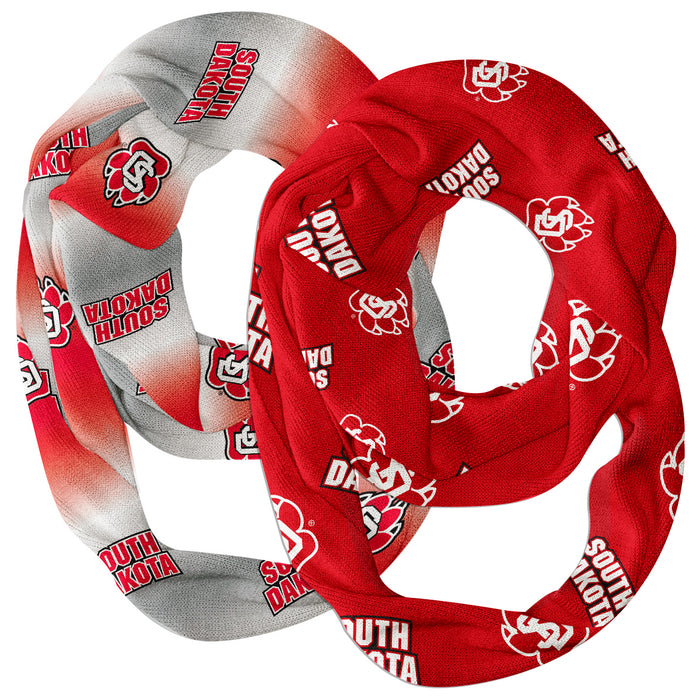 South Dakota Coyotes Vive La Fete All Over Logo Collegiate Women Set of 2 Light Weight Ultra Soft Infinity Scarfs