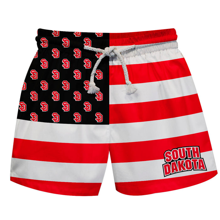 South Dakota Coyotes Vive La Fete Game Day Red White Black Flag Swimtrunks V1
