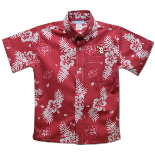 South Dakota Coyotes Red Hawaiian Short Sleeve Button Down Shirt