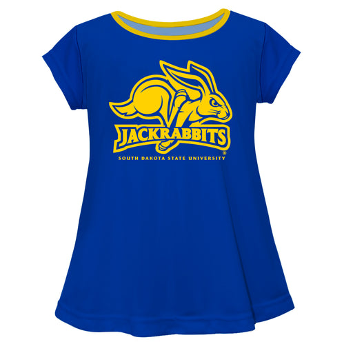 South Dakota State Jackrabbits Vive La Fete Girls Game Day Short Sleeve Blue Top with School Logo and Name