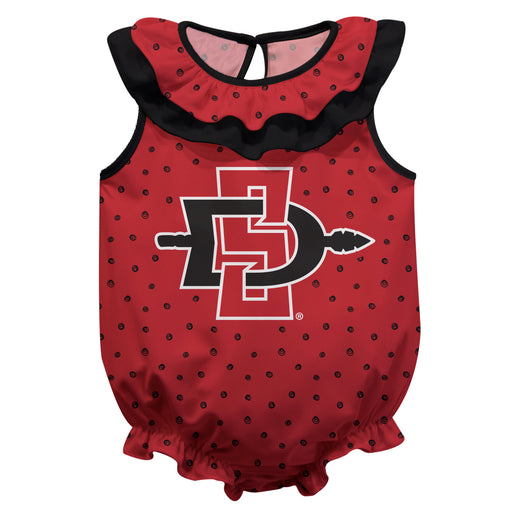 San Diego State University Aztecs SDSU Swirls Red Sleeveless Ruffle Onesie Logo Bodysuit