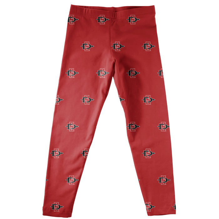 San Diego State University Aztecs Girls Game Day All Over Logo Elastic Waist Classic Play Red Leggings Tights - Vive La Fête - Online Apparel Store