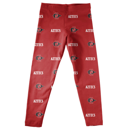 San Diago State Aztecs SDSU Girls Game Day All Over Logo Elastic Waist Classic Play Red Leggings Tights - Vive La Fête - Online Apparel Store