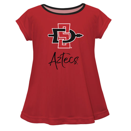 San Diego State University Aztecs SDSU  Vive La Fete Girls Game Day Short Sleeve Red Top with School Logo and Name - Vive La Fête - Online Apparel Store