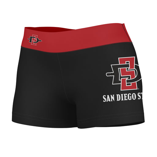 San Diego State Aztecs SDSU Logo on Thigh and Waistband Black and Red Women Yoga Booty Workout Shorts 3.75 Inseam"