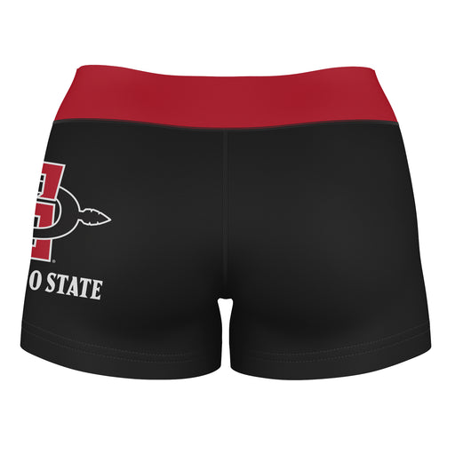 San Diego State Aztecs SDSU Logo on Thigh and Waistband Black and Red Women Yoga Booty Workout Shorts 3.75 Inseam" - Vive La Fête - Online Apparel Store