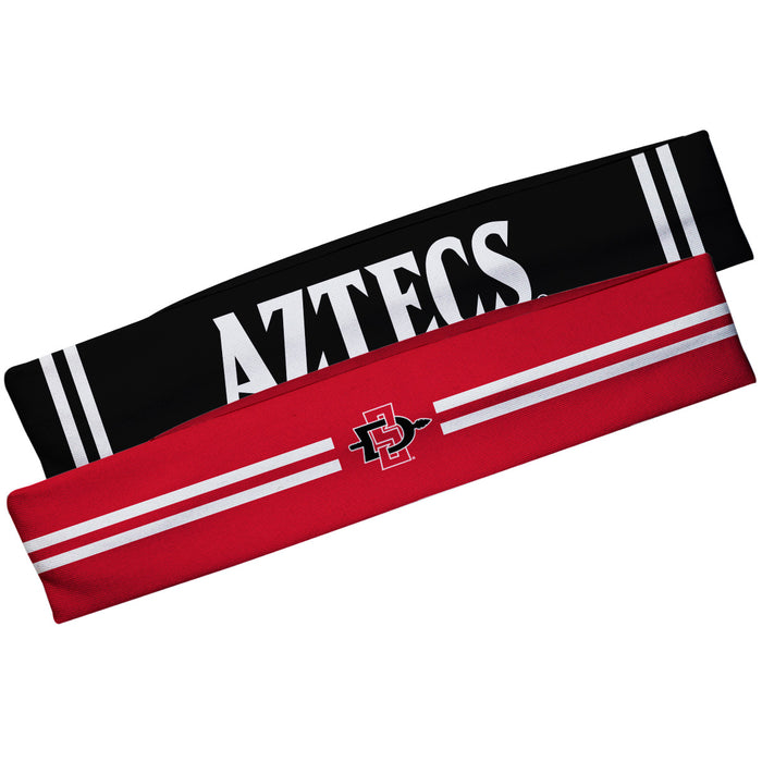 San Diego State Aztecs SDSU Vive La Fete Girls Women Game Day Set of 2 Stretch Headbands Headbands Logo Red Name Black