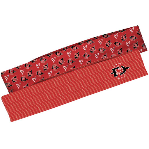San Diego State Aztecs SDSU Vive La Fete Girls Women Game Day Set of 2 Stretch Headbands Repeat Logo Red and Logo