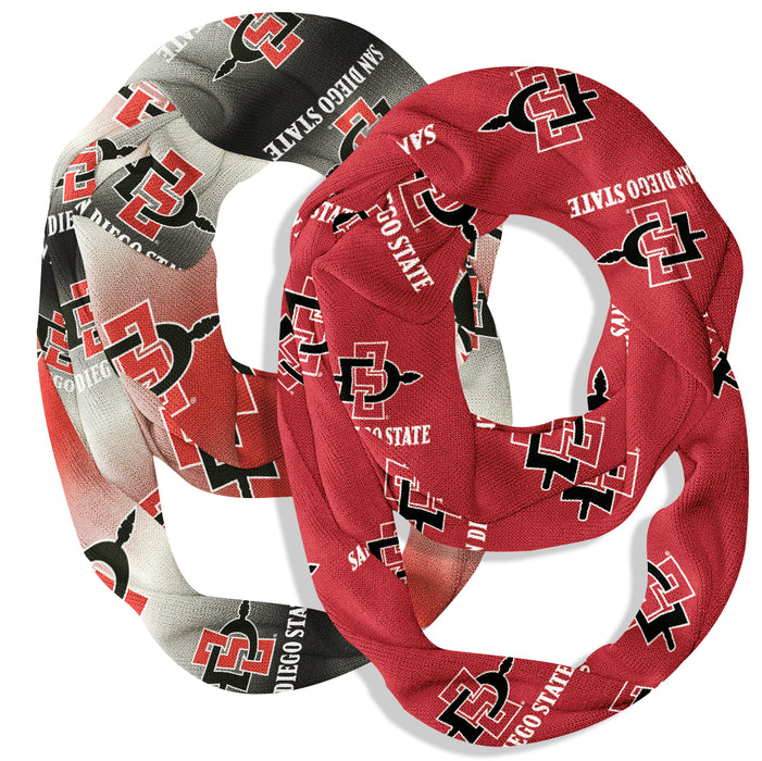 San Diego State Aztecs Vive La Fete All Over Logo Collegiate Women Set of 2 Light Weight Ultra Soft Infinity Scarfs