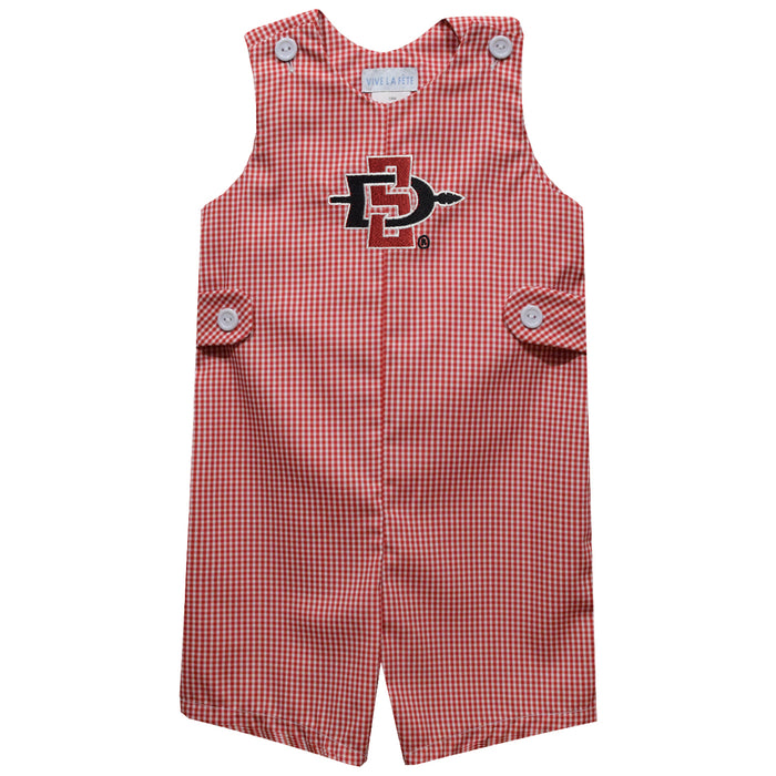San Diego State University Aztecs SDSU Embroidered Red Cardinal Gingham Boys Jon Jon