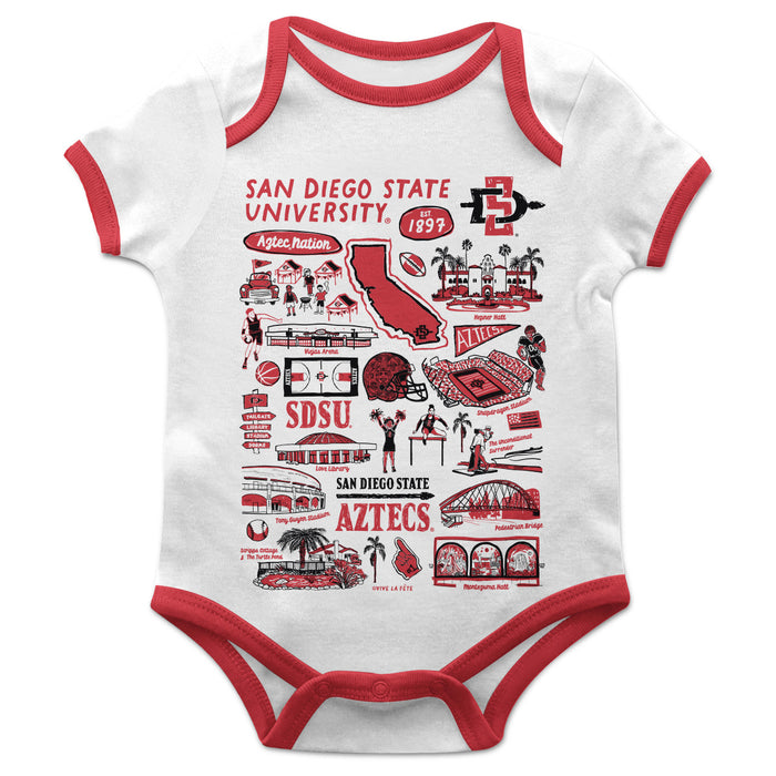 San Diego State University Aztecs SDSU Hand Sketched Vive La Fete Impressions Artwork Infant White Short Sleeve Onesie B