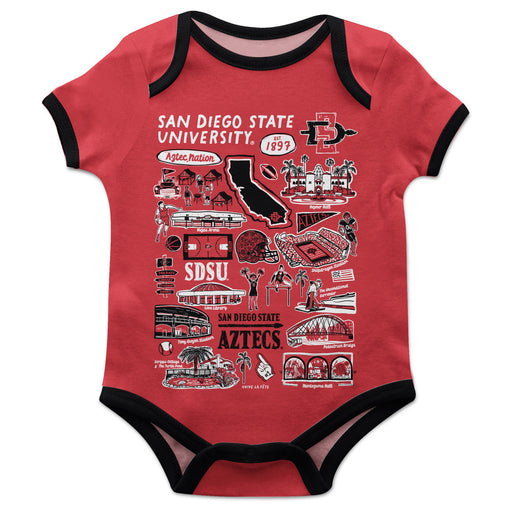 San Diego State University Aztecs SDSU Hand Sketched Vive La Fete Impressions Artwork Infant Red Short Sleeve Onesie Bod