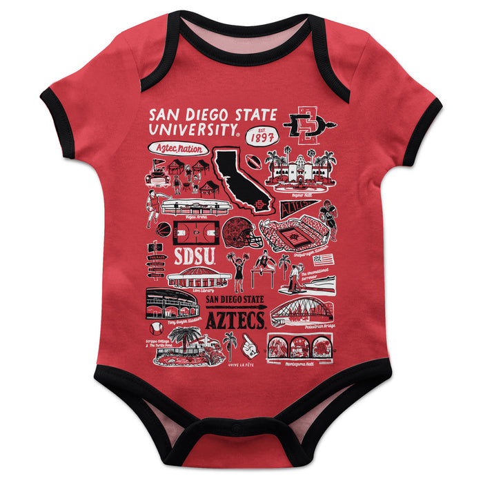San Diego State University Aztecs SDSU Hand Sketched Vive La Fete Impressions Artwork Infant Red Short Sleeve Onesie Bod