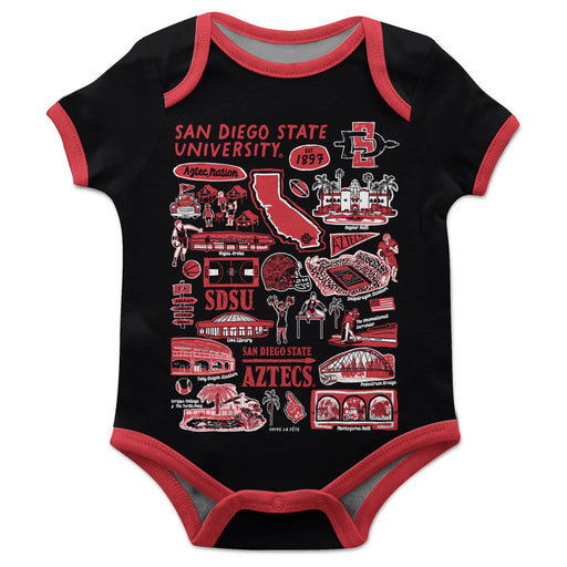 San Diego State University Aztecs SDSU Hand Sketched Vive La Fete Impressions Artwork Infant Black Short Sleeve Onesie B