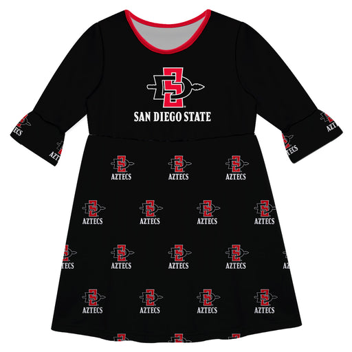 San Diego State Aztecs SDSU Vive La Fete Girls Game Day 3/4 Sleeve Solid Black All Over Logo on Skirt