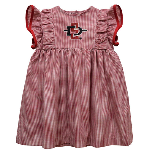 San Diego State Aztecs SDSU Embroidered Red Gingham Ruffle Dress