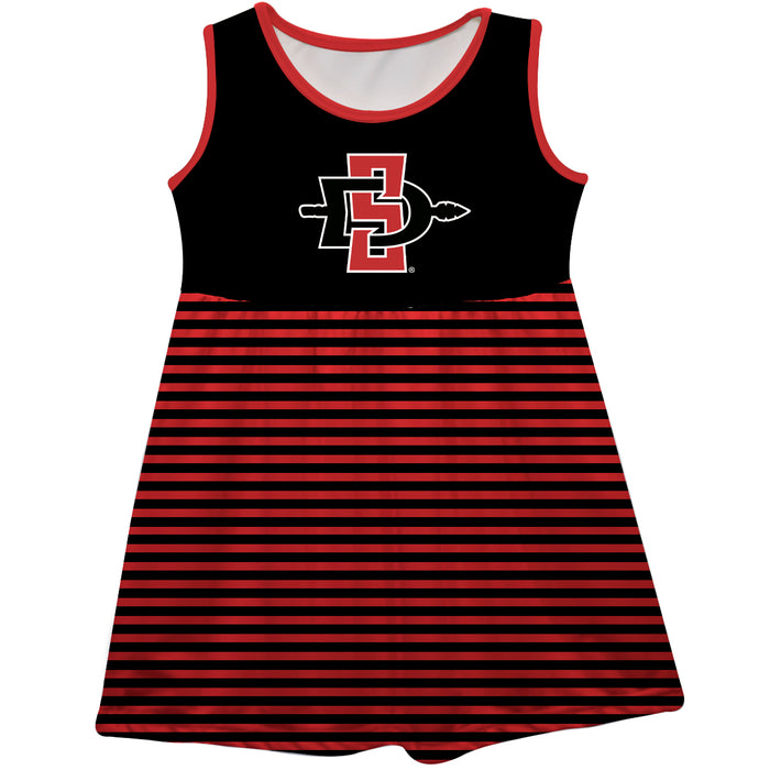 San Diego State Aztecs SDSU Vive La Fete Girls Game Day Sleeveless Tank Dress Solid Black Logo Stripes on Skirt