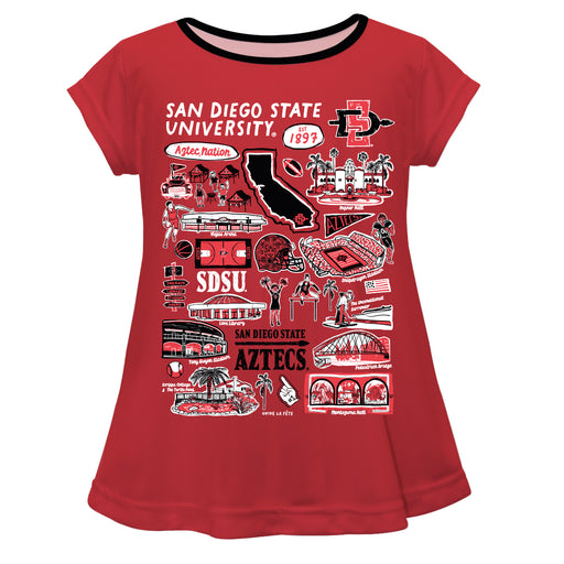 San Diego State University Aztecs SDSU Hand Sketched Vive La Fete Impressions Artwork Red Short Sleeve Top
