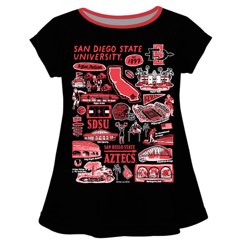 San Diego State University Aztecs SDSU Hand Sketched Vive La Fete Impressions Artwork Black Short Sleeve Top