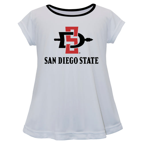 San Diego State Aztecs SDSU Vive La Fete Girls Game Day Short Sleeve White Top with School Logo and Name
