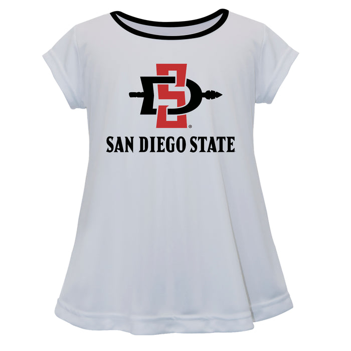 San Diego State Aztecs SDSU Vive La Fete Girls Game Day Short Sleeve White Top with School Logo and Name