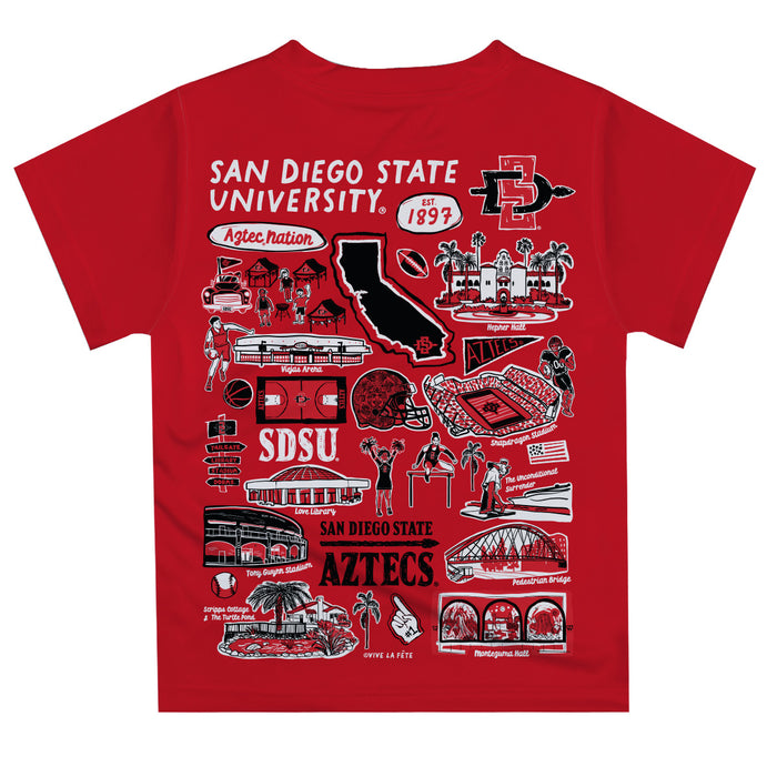 San Diego State University Aztecs SDSU Hand Sketched Vive La Fete Impressions Artwork Boys Black Short Sleeve Tee Shirt - Vive La Fête - Online Apparel Store