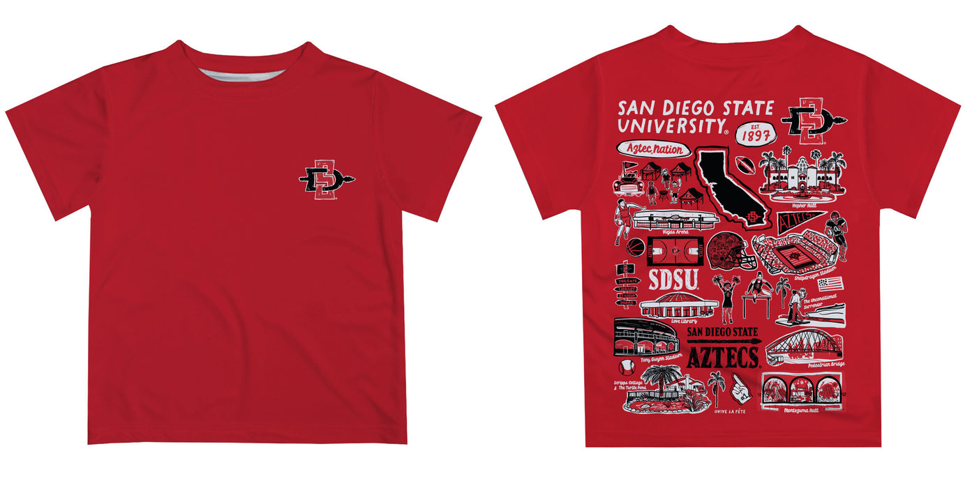 San Diego State University Aztecs SDSU Hand Sketched Vive La Fete Impressions Artwork Boys Black Short Sleeve Tee Shirt - Vive La Fête - Online Apparel Store