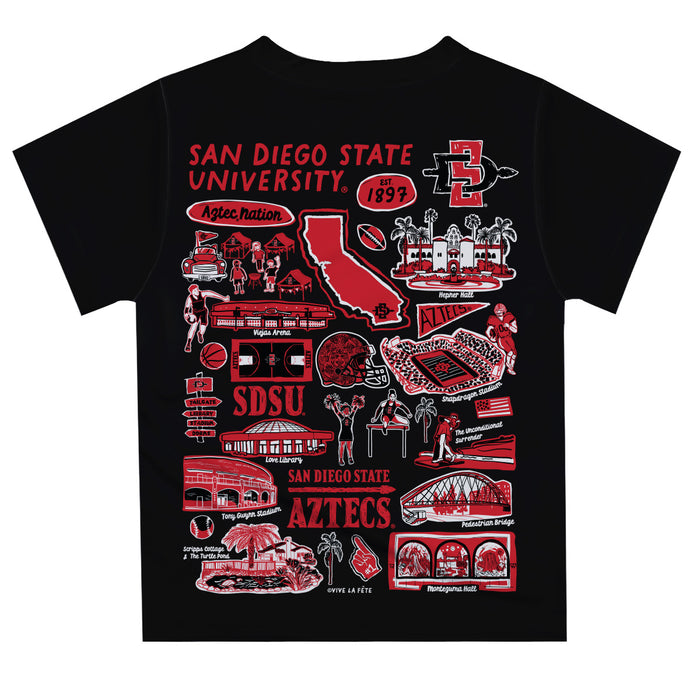 San Diego State University Aztecs SDSU Hand Sketched Vive La Fete Impressions Artwork Boys Black Short Sleeve Tee Shirt - Vive La Fête - Online Apparel Store