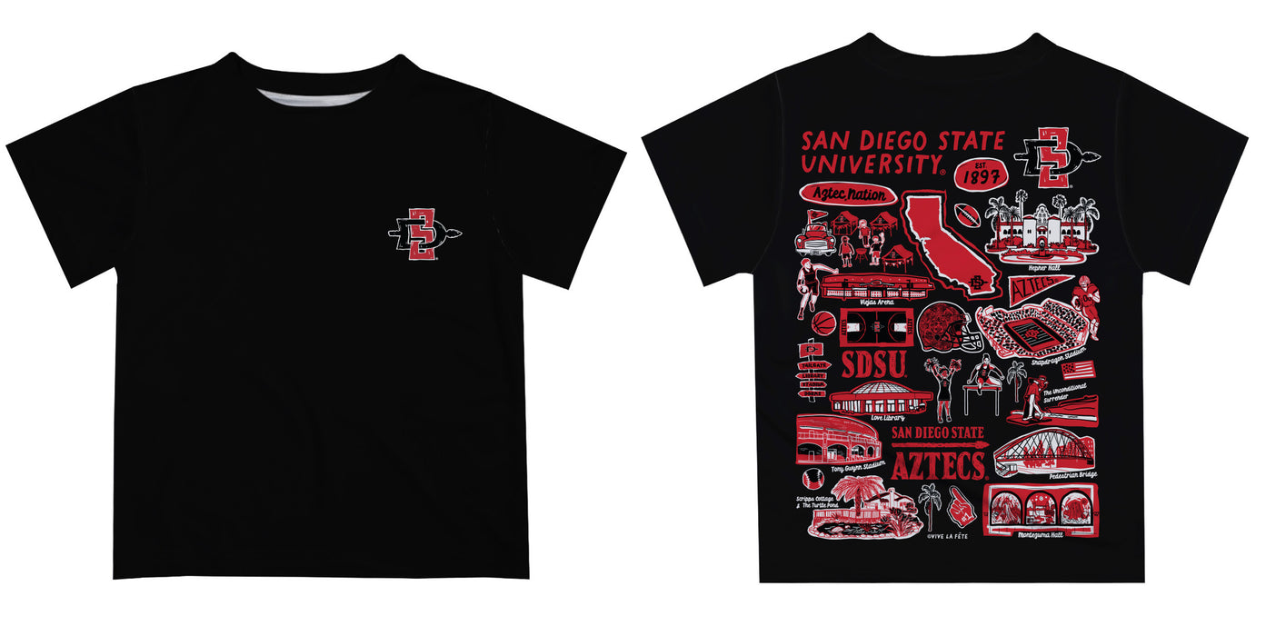 San Diego State University Aztecs SDSU Hand Sketched Vive La Fete Impressions Artwork Boys Black Short Sleeve Tee Shirt - Vive La Fête - Online Apparel Store