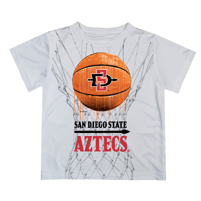 San Diego State University Aztecs SDSU Original Dripping Basketball White T-Shirt by Vive La Fete