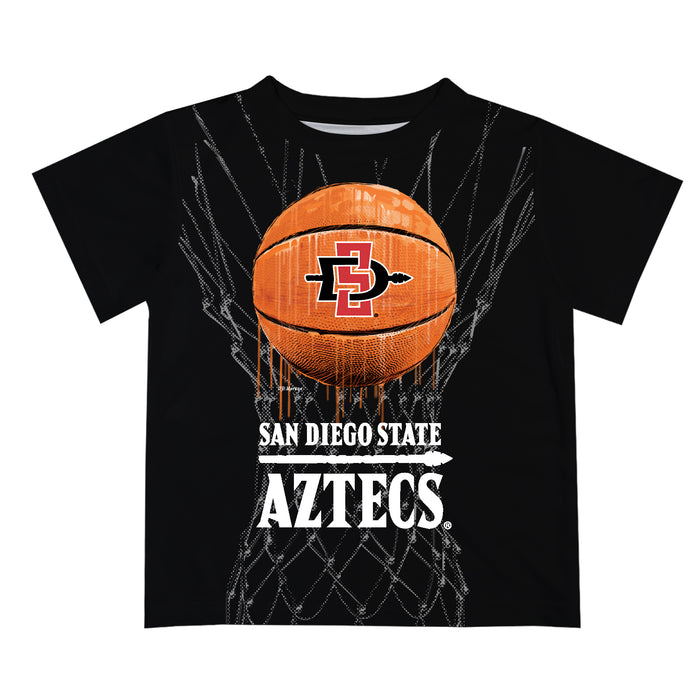 San Diego State University Aztecs SDSU Original Dripping Basketball Black T-Shirt by Vive La Fete